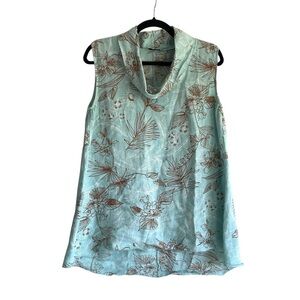 LINEN O Italy Linen Sleeveless Cowl Neck Blouse Floral Print M